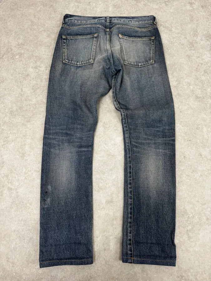 AW2018 Saint Laurent Blue Painted Denim Jeans qgRPTCH 4