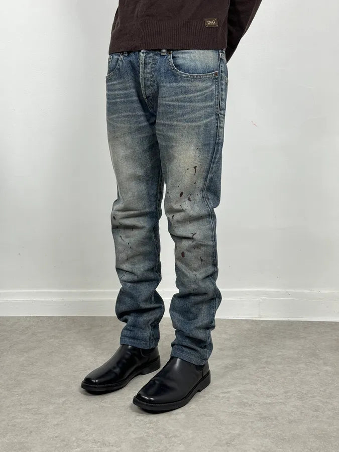 AW2018 Saint Laurent Blue Painted Denim Jeans qgRPTCH 2