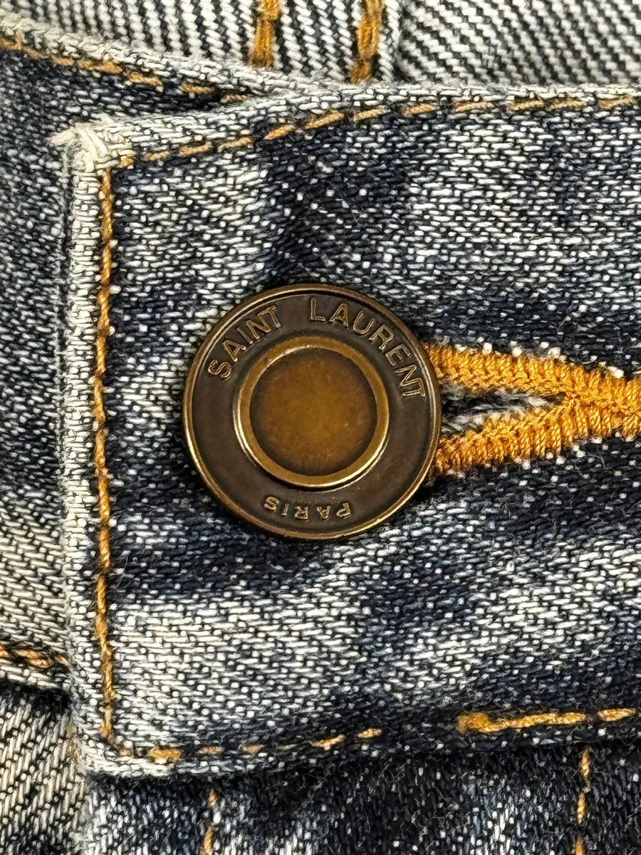 AW2018 Saint Laurent Blue Painted Denim Jeans qgRPTCH 10