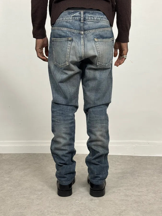 AW2018 Saint Laurent Blue Painted Denim Jeans qgRPTCH 3