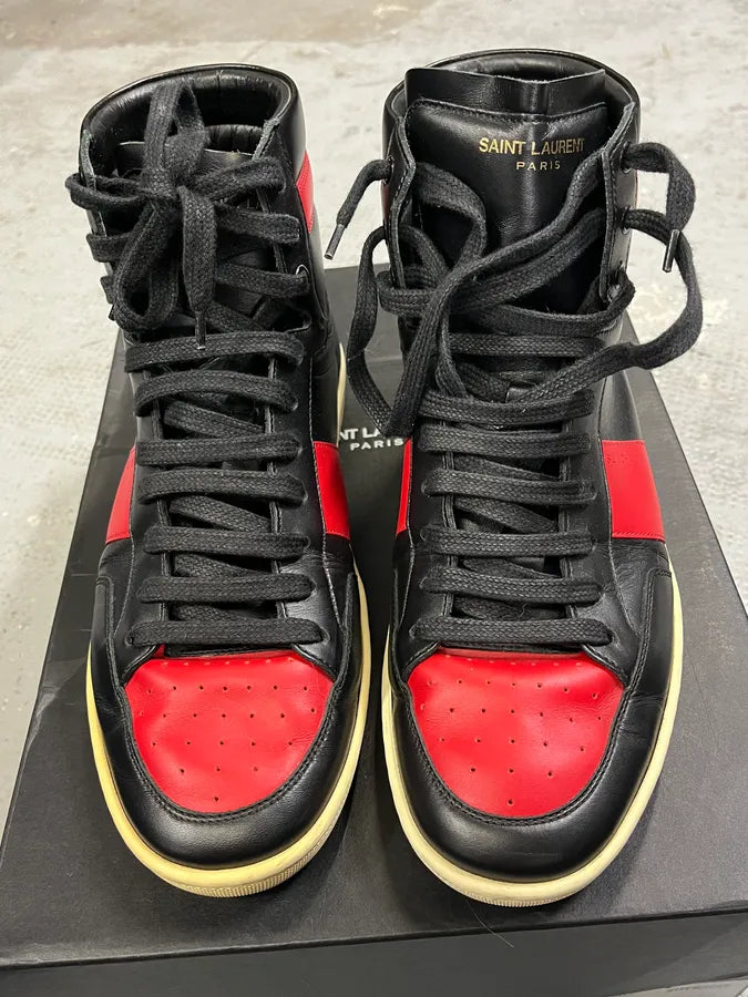 Saint Laurent Paris Black & Red High Leather Sneakers by Hedi Slimane XYvSrNO 1