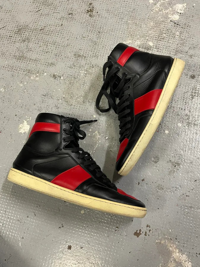 Saint Laurent Paris Black & Red High Leather Sneakers by Hedi Slimane XYvSrNO 2
