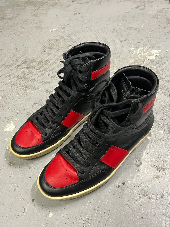 Saint Laurent Paris Black & Red High Leather Sneakers by Hedi Slimane XYvSrNO 3