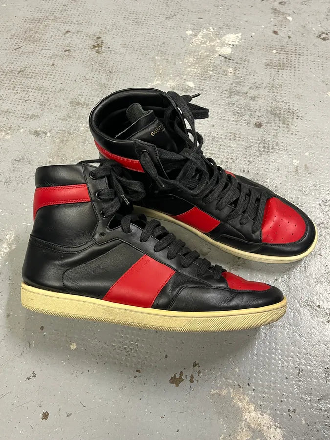Saint Laurent Paris Black & Red High Leather Sneakers by Hedi Slimane XYvSrNO 4