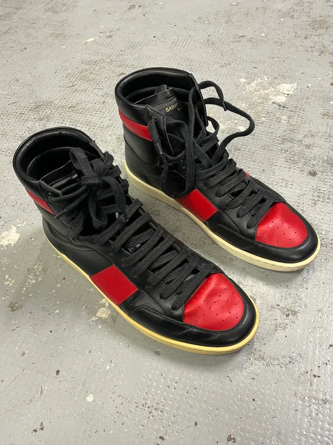 Saint Laurent Paris Black & Red High Leather Sneakers by Hedi Slimane XYvSrNO 5
