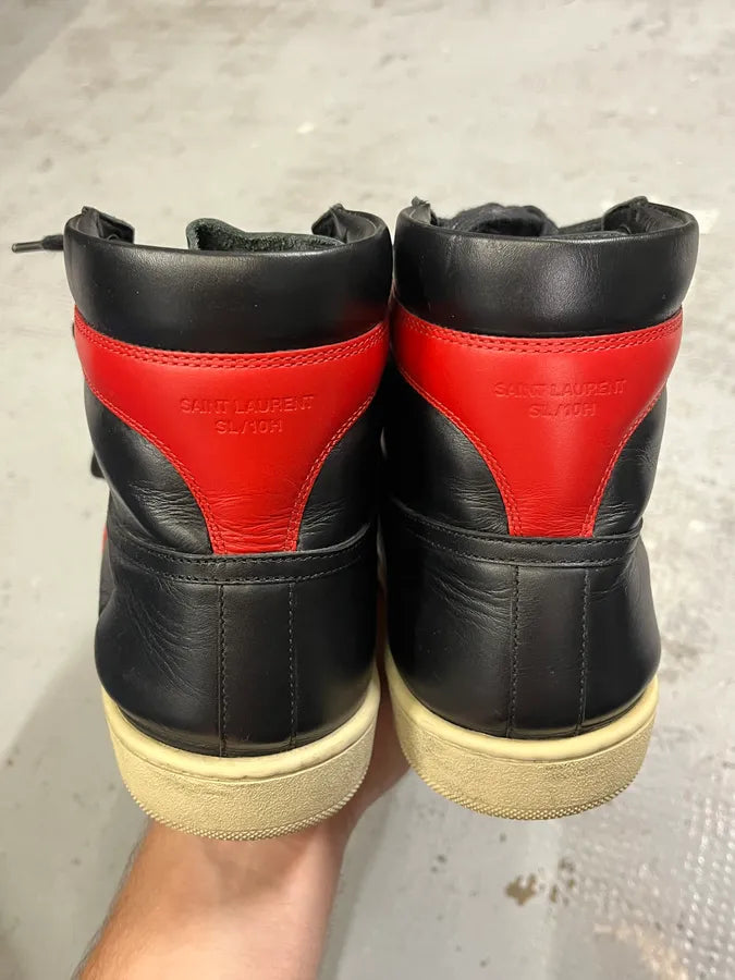 Saint Laurent Paris Black & Red High Leather Sneakers by Hedi Slimane XYvSrNO 6