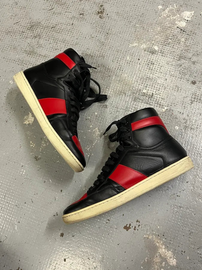 Saint Laurent Paris Black & Red High Leather Sneakers by Hedi Slimane XYvSrNO 8