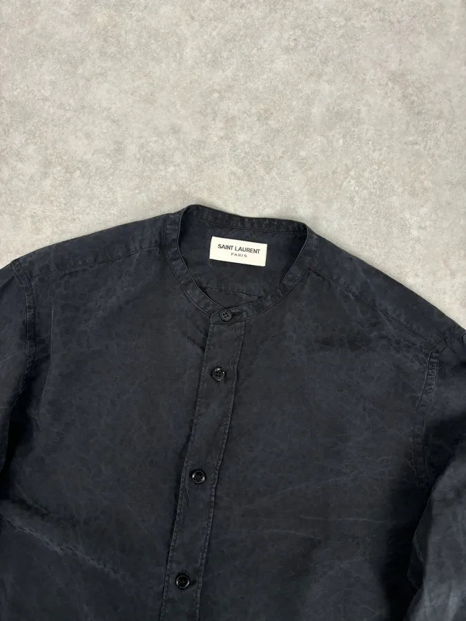 FW2013 Saint Laurent Paris Black Subtle Tone-on-Tone Leopard Shirt FQRjTHw 3