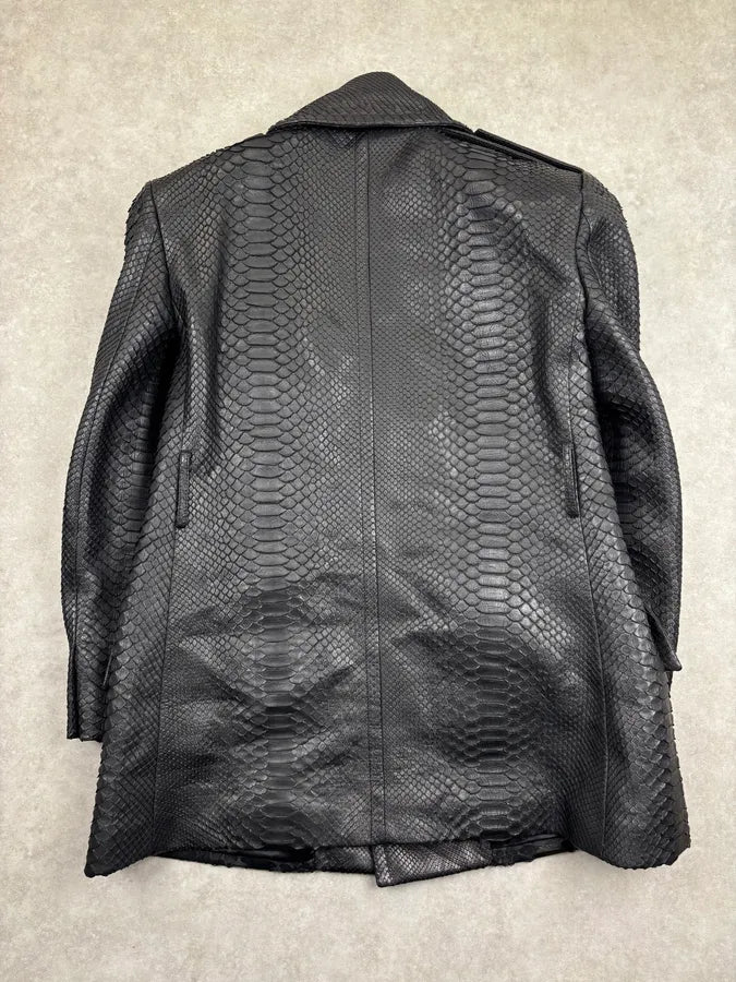 FW2019 Saint Laurent Paris Sample Black Python Leather Blazer Jacket vRWEpSa 5