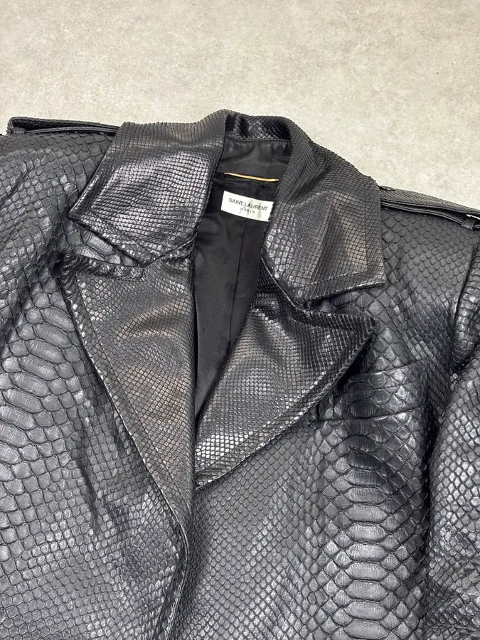 FW2019 Saint Laurent Paris Sample Black Python Leather Blazer Jacket vRWEpSa 4
