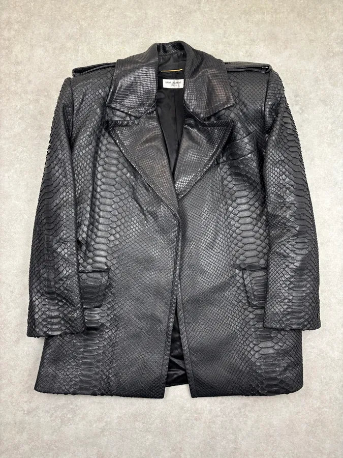 FW2019 Saint Laurent Paris Sample Black Python Leather Blazer Jacket vRWEpSa 0