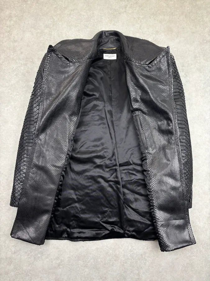FW2019 Saint Laurent Paris Sample Black Python Leather Blazer Jacket vRWEpSa 7