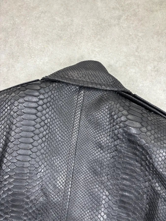 FW2019 Saint Laurent Paris Sample Black Python Leather Blazer Jacket vRWEpSa 6