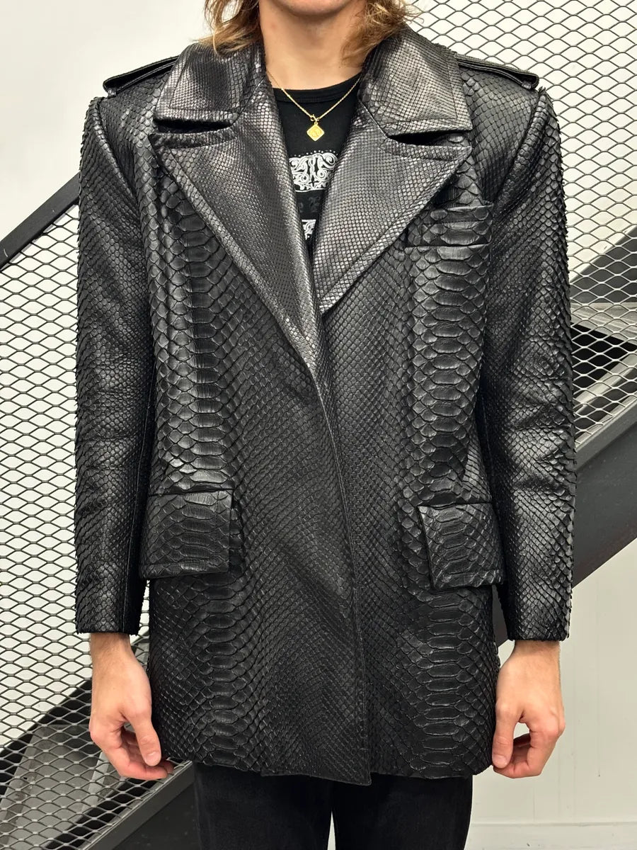 FW2019 Saint Laurent Paris Sample Black Python Leather Blazer Jacket vRWEpSa 1