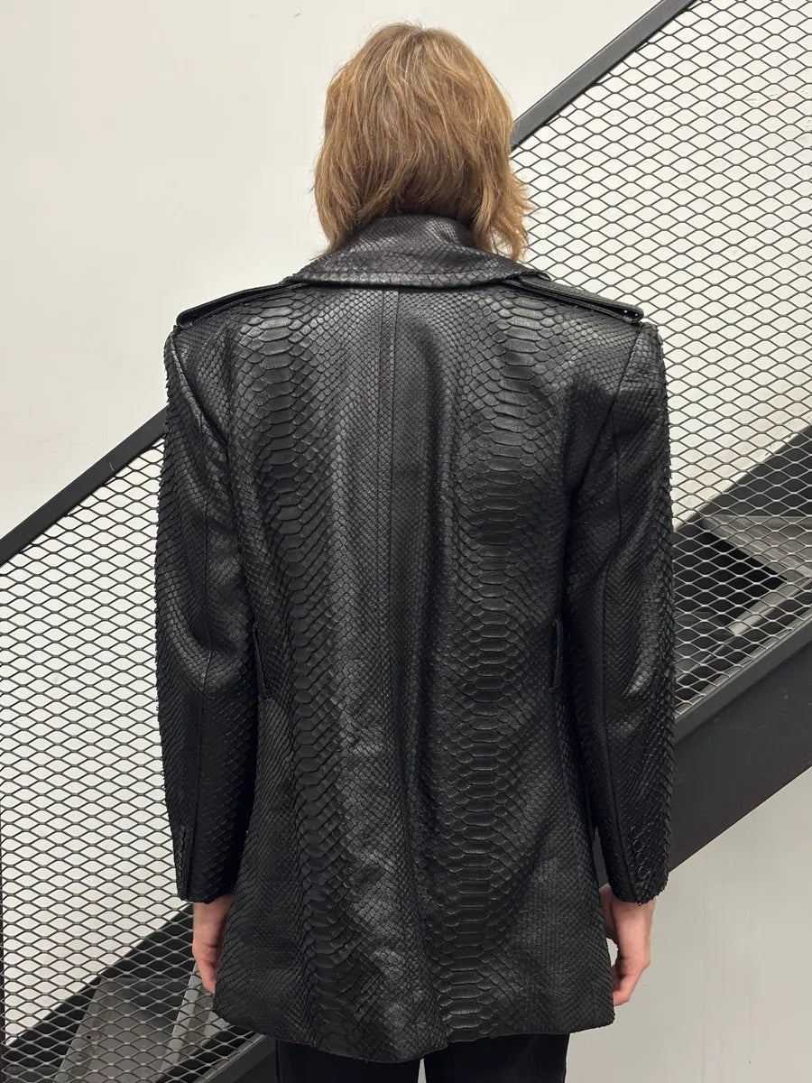 FW2019 Saint Laurent Paris Sample Black Python Leather Blazer Jacket vRWEpSa 3