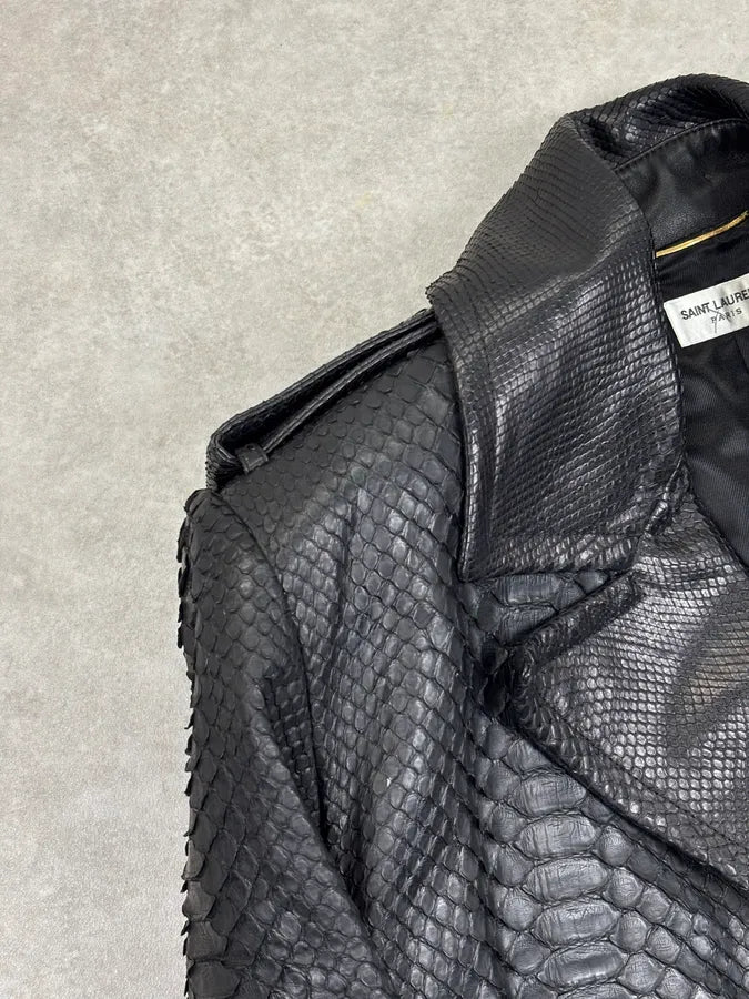 FW2019 Saint Laurent Paris Sample Black Python Leather Blazer Jacket vRWEpSa 9
