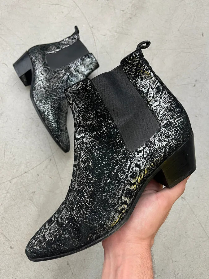 Saint Laurent Python Glitter Effect Black & Silver Chelsea Boots RgHfzoG 0