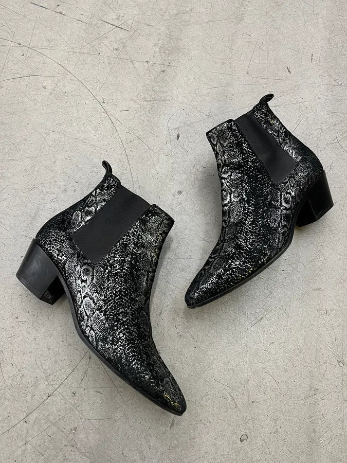 Saint Laurent Python Glitter Effect Black & Silver Chelsea Boots RgHfzoG 1