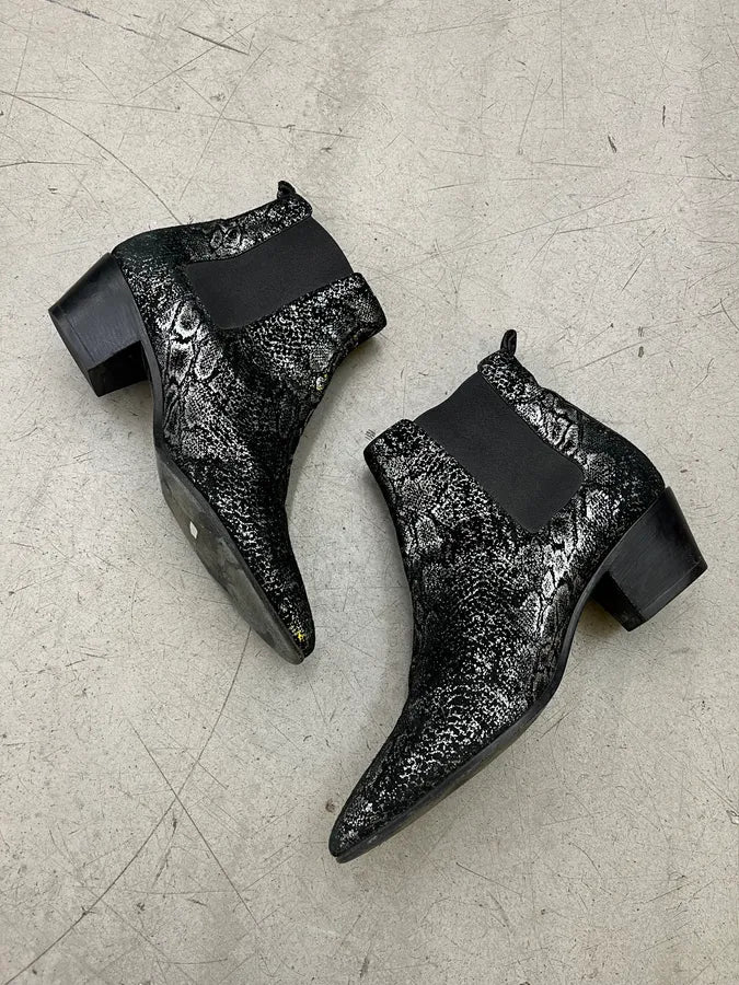 Saint Laurent Python Glitter Effect Black & Silver Chelsea Boots RgHfzoG 2