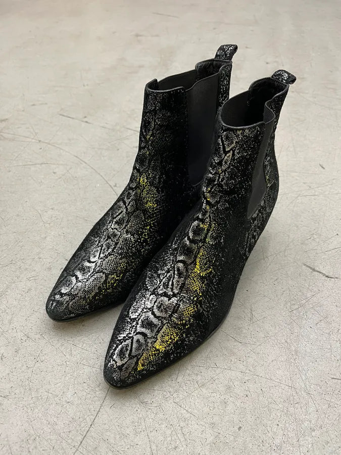 Saint Laurent Python Glitter Effect Black & Silver Chelsea Boots RgHfzoG 3
