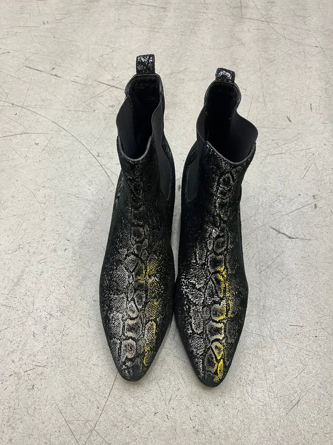 Saint Laurent Python Glitter Effect Black & Silver Chelsea Boots RgHfzoG 4