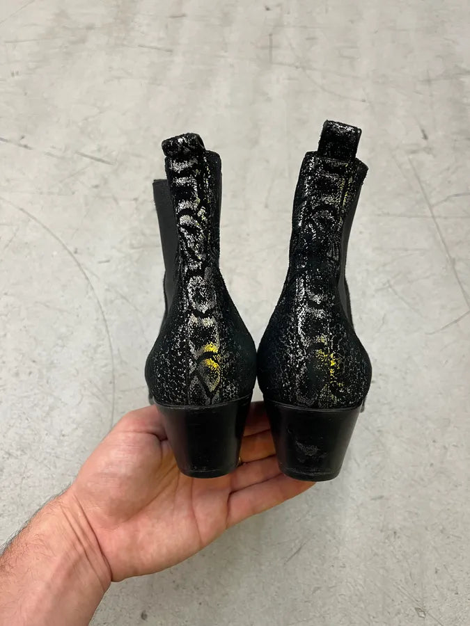 Saint Laurent Python Glitter Effect Black & Silver Chelsea Boots RgHfzoG 5