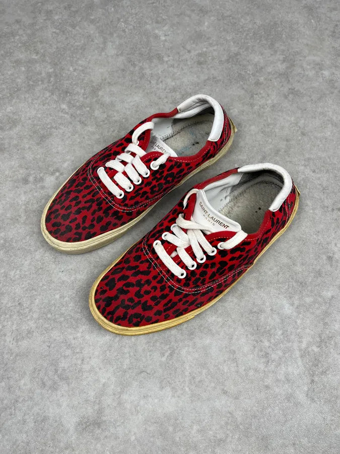 Saint Laurent Red & Black Leopard LA Sneakers YTIxMQb 3