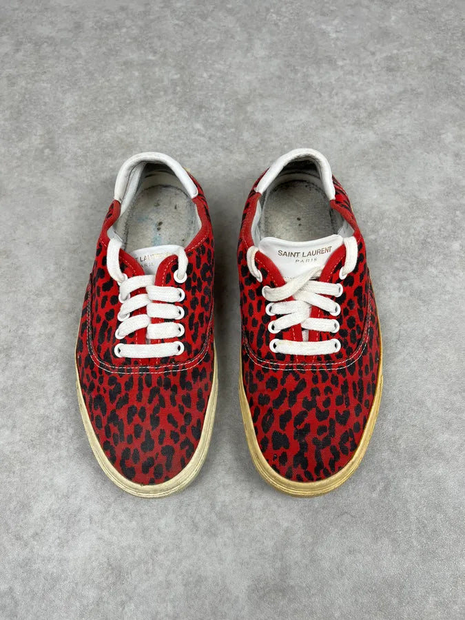 Saint Laurent Red & Black Leopard LA Sneakers YTIxMQb 1
