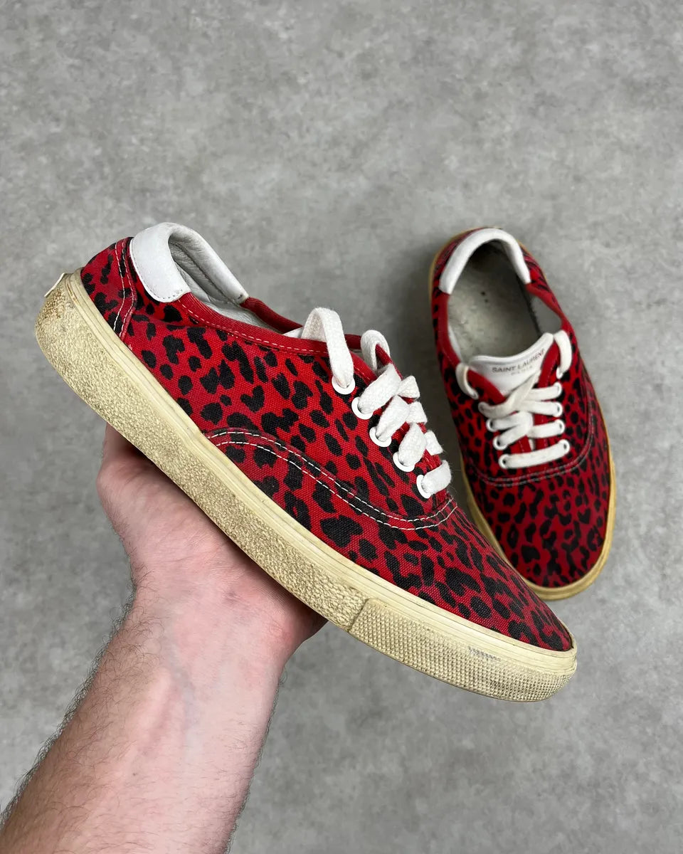 Saint Laurent Red & Black Leopard LA Sneakers YTIxMQb 0