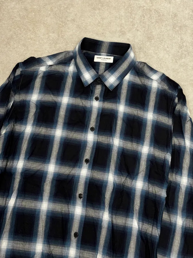 SS2014 Saint Laurent Black & Blue Checkered Shirt yEYsvWY 4