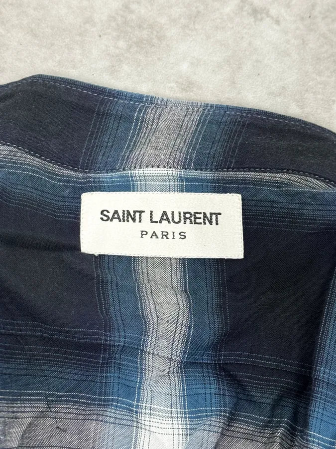 SS2014 Saint Laurent Black & Blue Checkered Shirt yEYsvWY 9