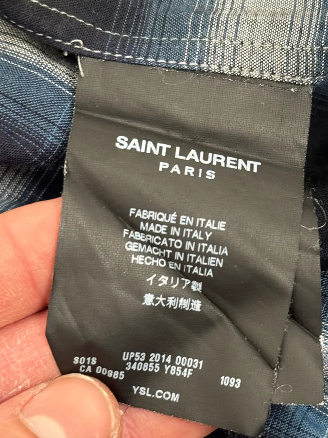 SS2014 Saint Laurent Black & Blue Checkered Shirt yEYsvWY 10