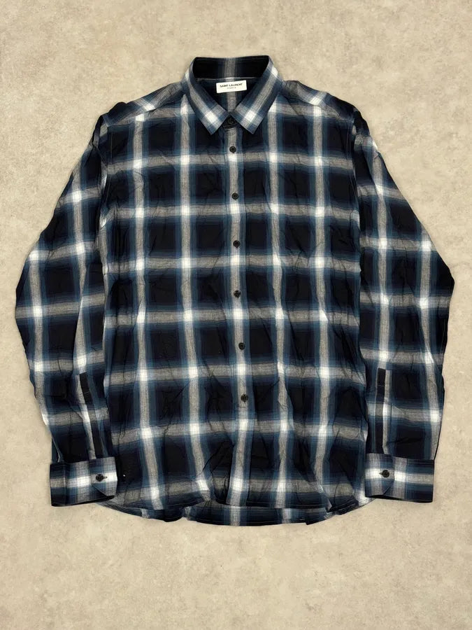 SS2014 Saint Laurent Black & Blue Checkered Shirt yEYsvWY 0