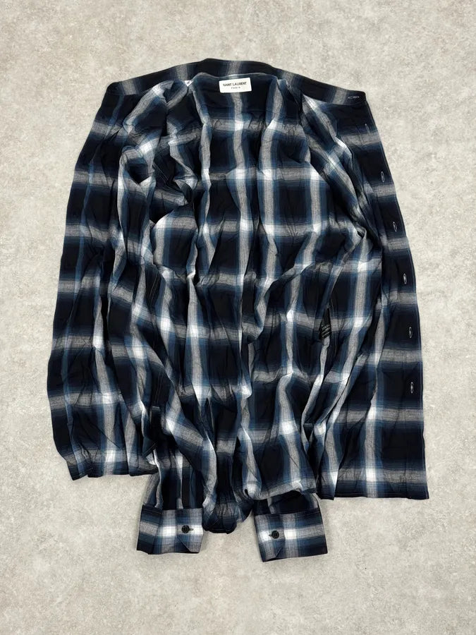 SS2014 Saint Laurent Black & Blue Checkered Shirt yEYsvWY 6