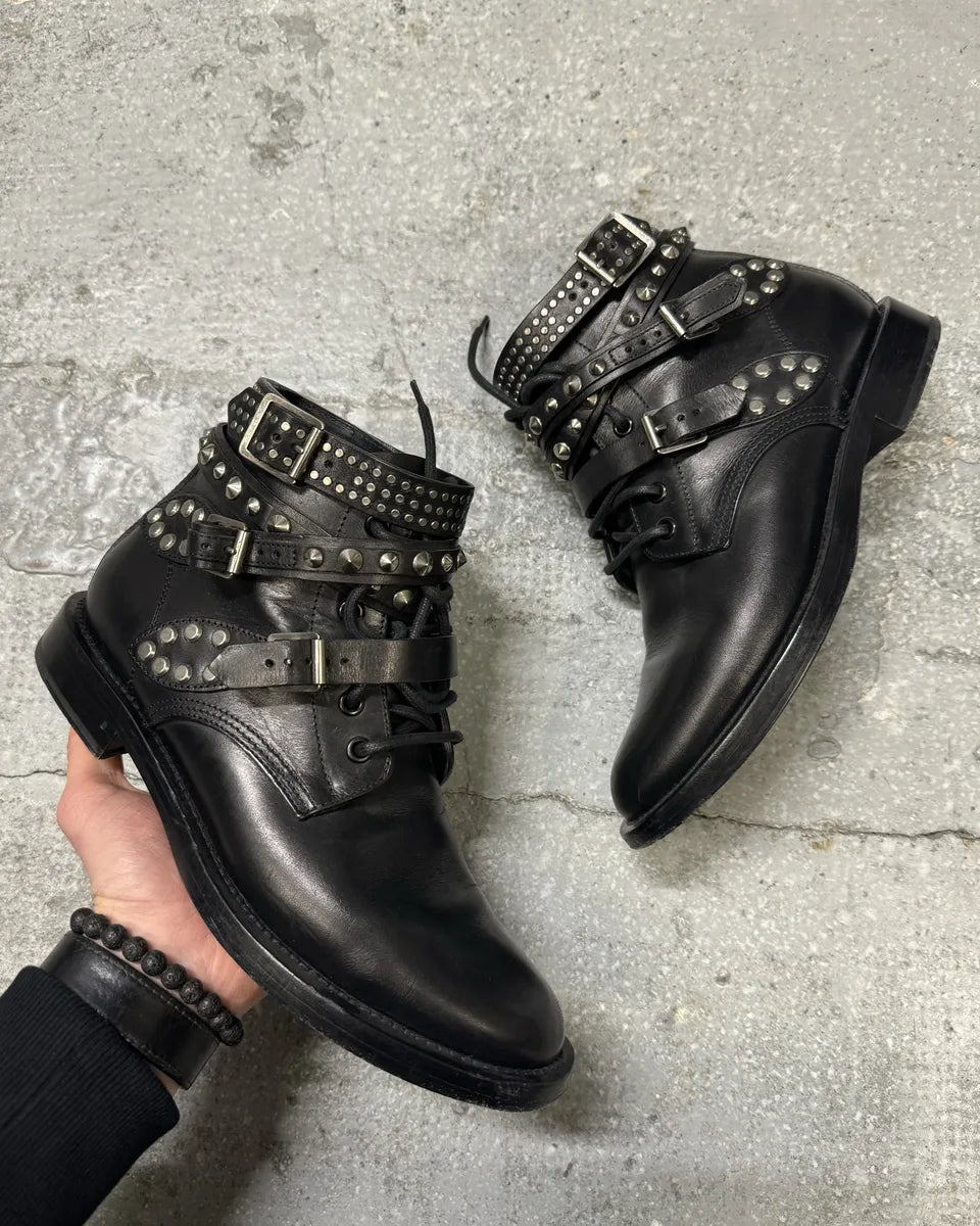 Saint Laurent Signature Rangers Studded Black Leather Boots (39eu/us6.5) 0