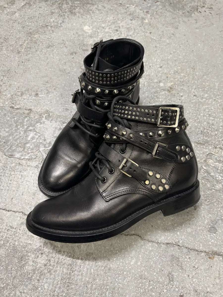 Saint Laurent Signature Rangers Studded Black Leather Boots (39eu/us6.5) 1