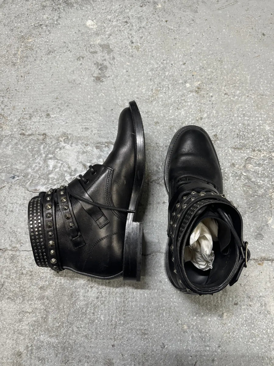 Saint Laurent Signature Rangers Studded Black Leather Boots (39eu/us6.5) 2