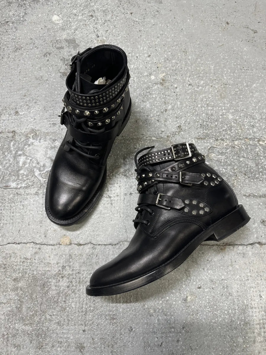 Saint Laurent Signature Rangers Studded Black Leather Boots (39eu/us6.5) 4
