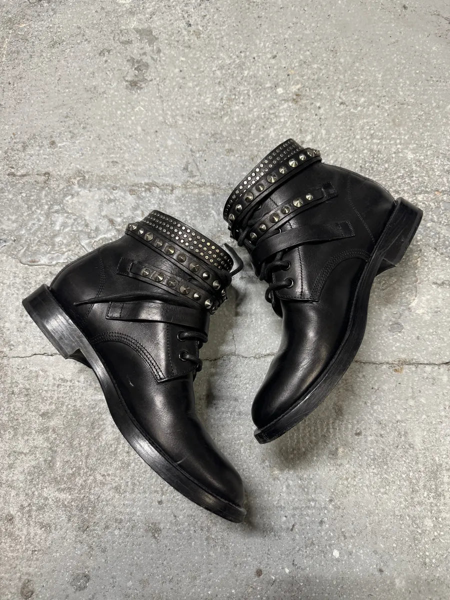 Saint Laurent Signature Rangers Studded Black Leather Boots (39eu/us6.5) 5