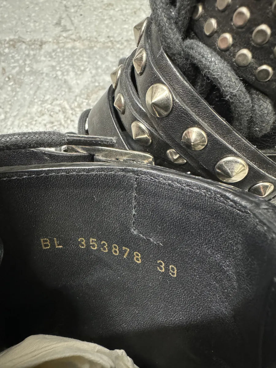 Saint Laurent Signature Rangers Studded Black Leather Boots (39eu/us6.5) 6