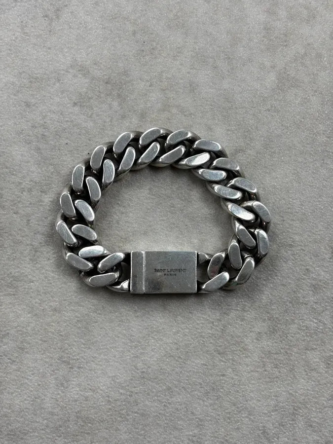 Saint Laurent Silver Metal Cuban Chain Bracelet gDxZiAO 4