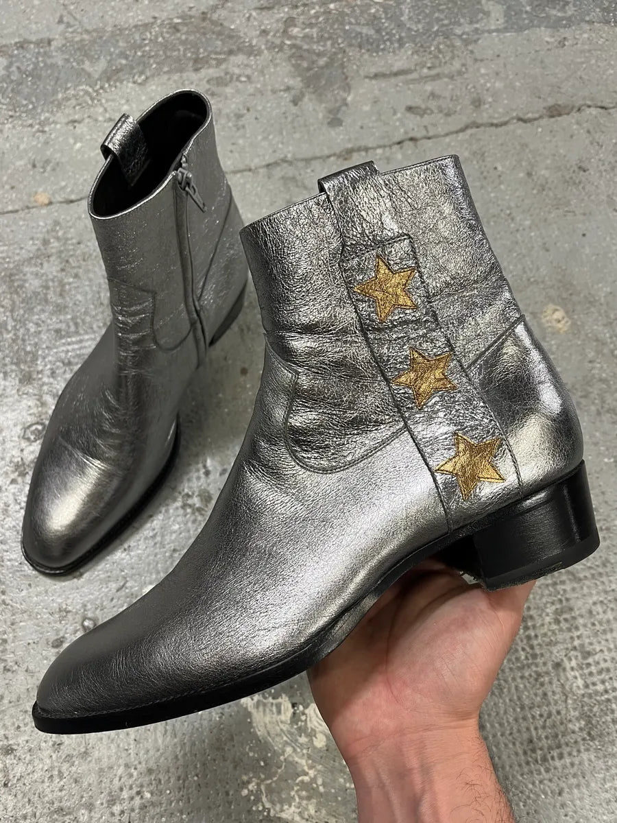 Saint Laurent Silver Metallic Star Boots (40eu/us7) rJgcqZW 0