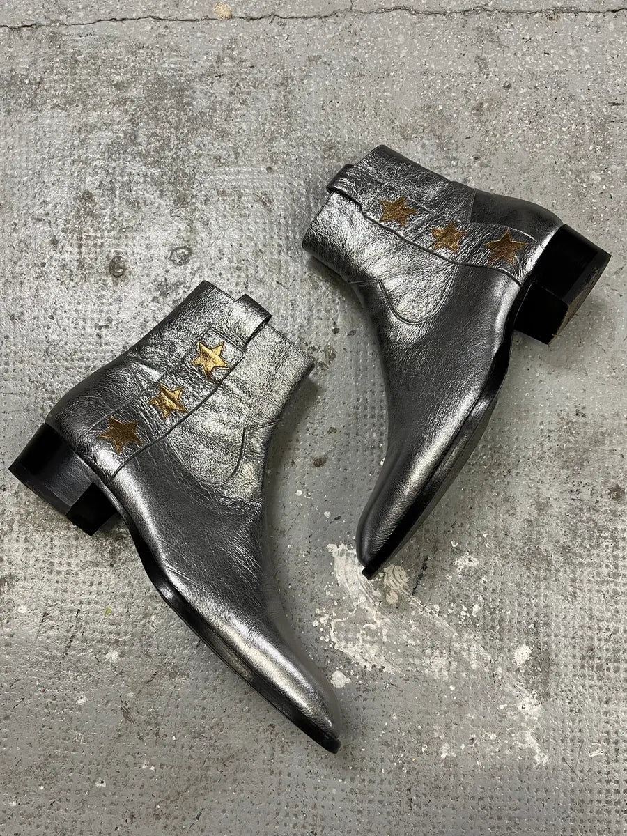 Saint Laurent Silver Metallic Star Boots (40eu/us7) rJgcqZW 1