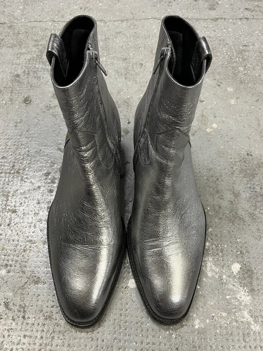 Saint Laurent Silver Metallic Star Boots (40eu/us7) rJgcqZW 3