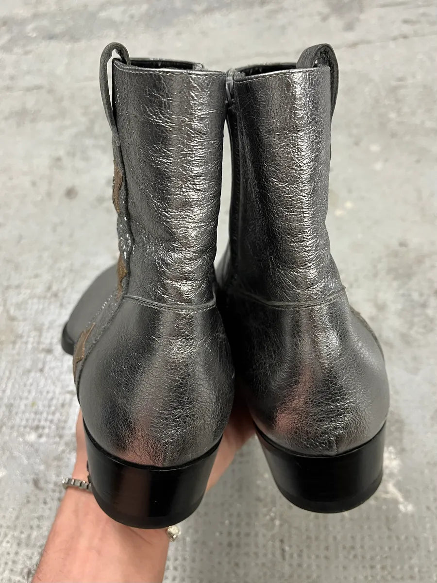 Saint Laurent Silver Metallic Star Boots (40eu/us7) rJgcqZW 4