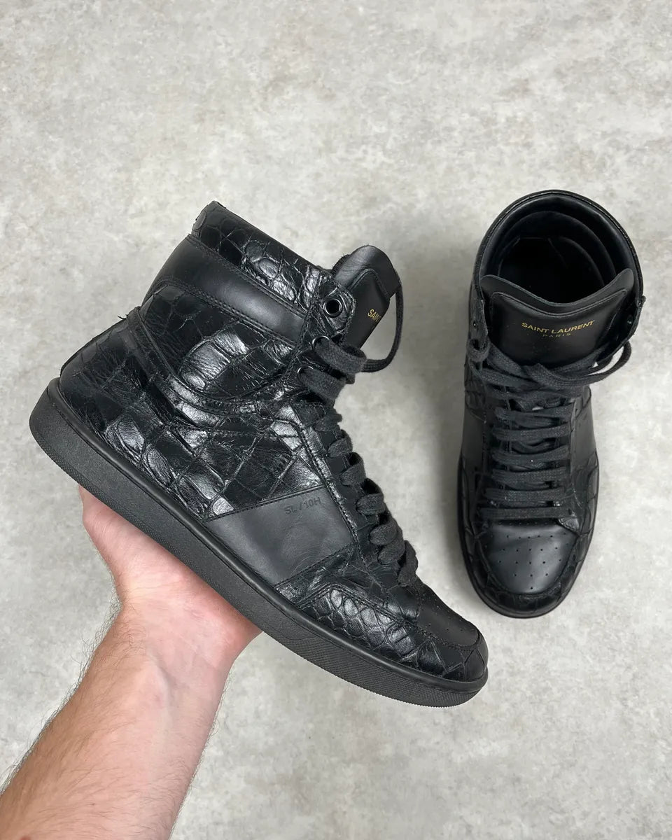 Saint Laurent SL Black Crocodile Effect Leather High Sneakers iQOZIku 0