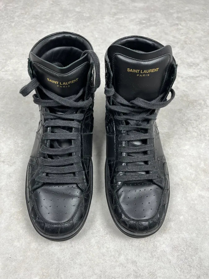 Saint Laurent SL Black Crocodile Effect Leather High Sneakers iQOZIku 1