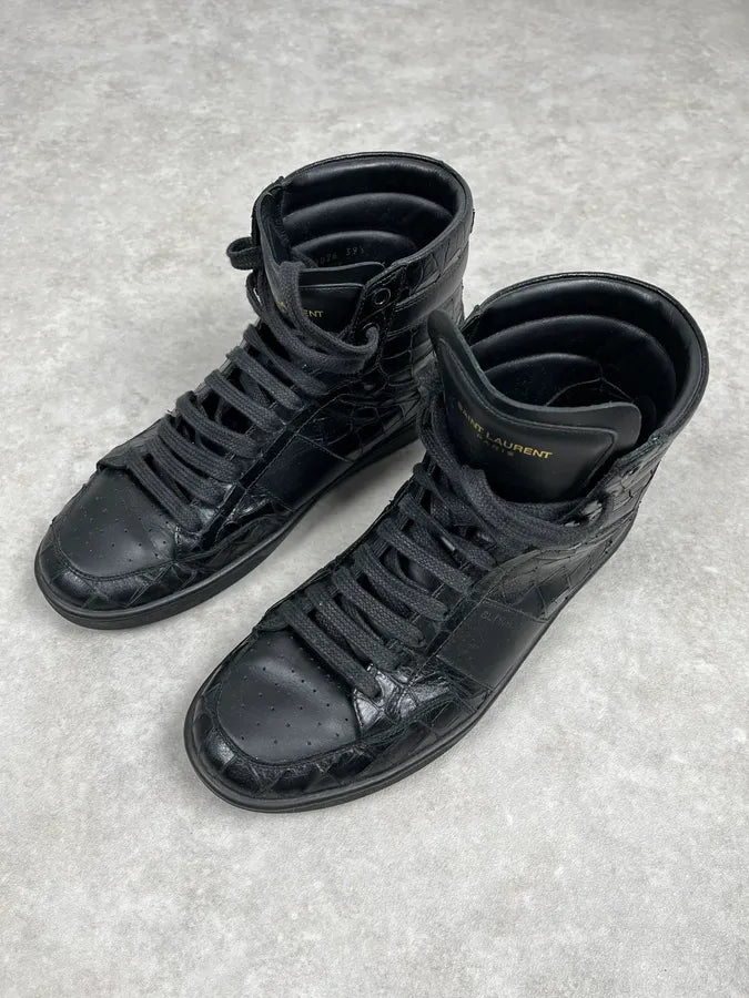 Saint Laurent SL Black Crocodile Effect Leather High Sneakers iQOZIku 2