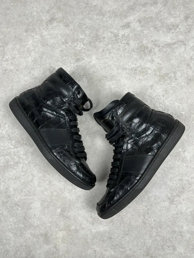 Saint Laurent SL Black Crocodile Effect Leather High Sneakers iQOZIku 3
