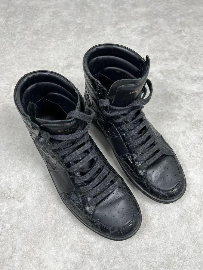 Saint Laurent SL Black Crocodile Effect Leather High Sneakers iQOZIku 4